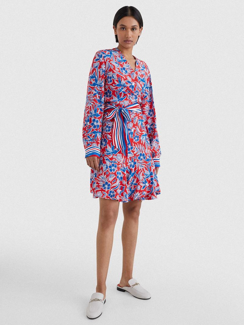 Női Tommy Hilfiger Floral Wrap Dresses Piros | HU 93BEX